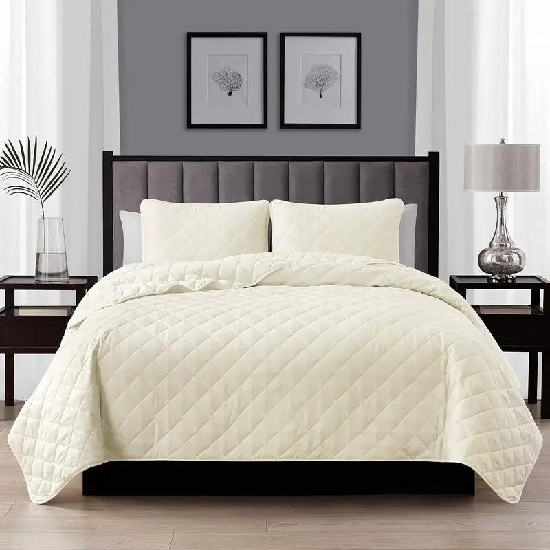 Twin/Twin XL 2-Piece Ivory Microfiber Reversible Diamond Quilt Set by HomePacific
