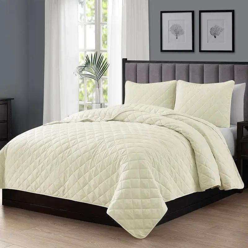 Twin/Twin XL 2-Piece Ivory Microfiber Reversible Diamond Quilt Set by HomePacific
