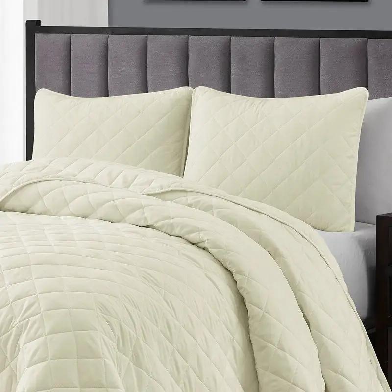 Twin/Twin XL 2-Piece Ivory Microfiber Reversible Diamond Quilt Set by HomePacific