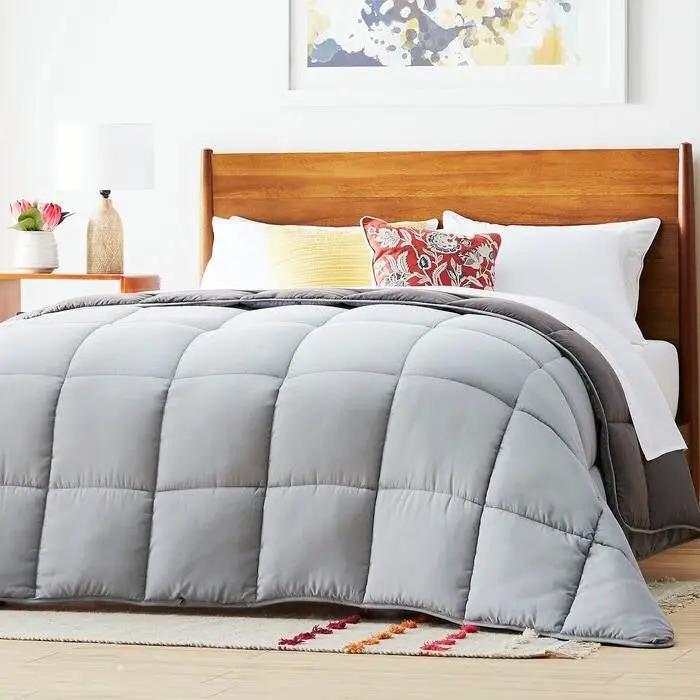 Twin Size All Seasons Plush Light/Dark Grey Reversible Polyester Down Alternative Comforter by HomePacific