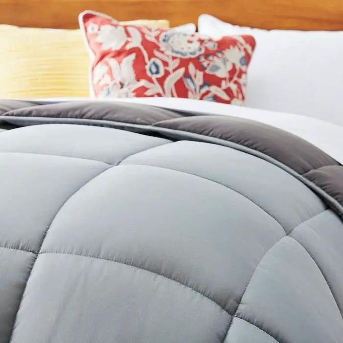 Twin Size All Seasons Plush Light/Dark Grey Reversible Polyester Down Alternative Comforter by HomePacific