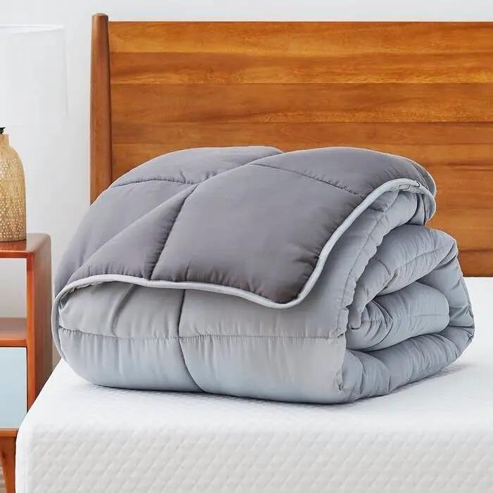 Twin Size All Seasons Plush Light/Dark Grey Reversible Polyester Down Alternative Comforter by HomePacific