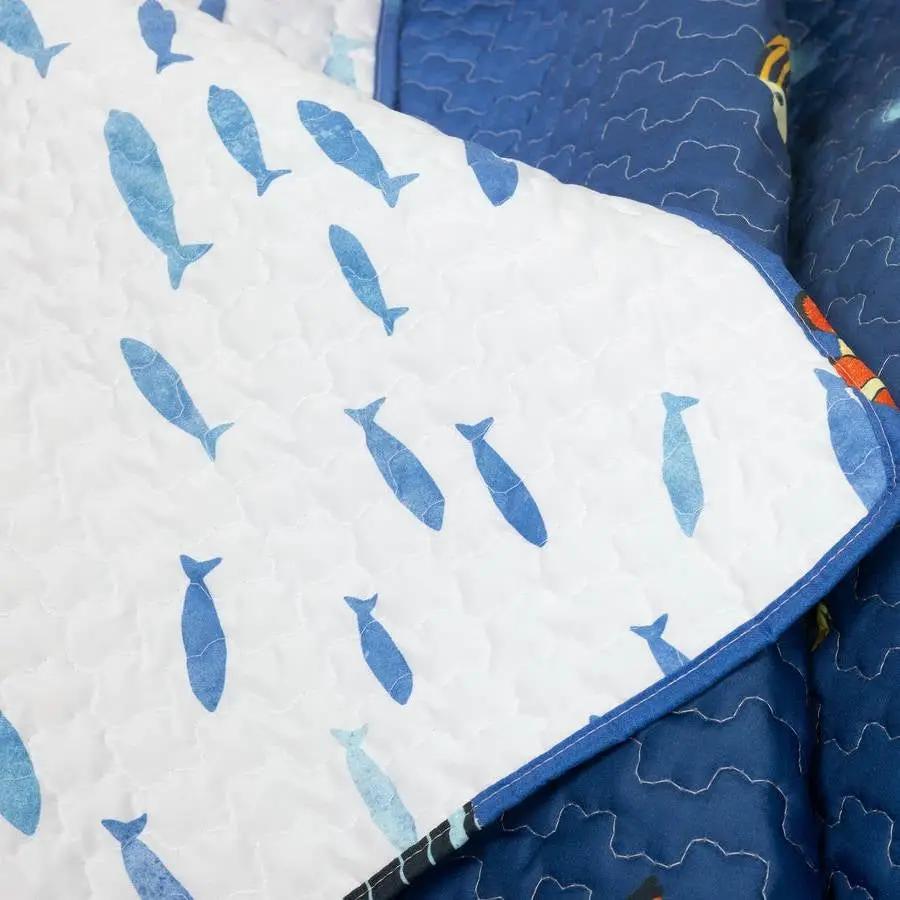 Twin 2 Piece Lightweight Ocean Navy Blue Clown Fish Coral Reversible Quilt Set by HomePacific