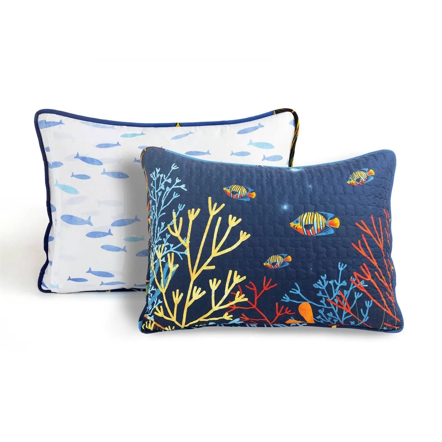 Twin 2 Piece Lightweight Ocean Navy Blue Clown Fish Coral Reversible Quilt Set by HomePacific