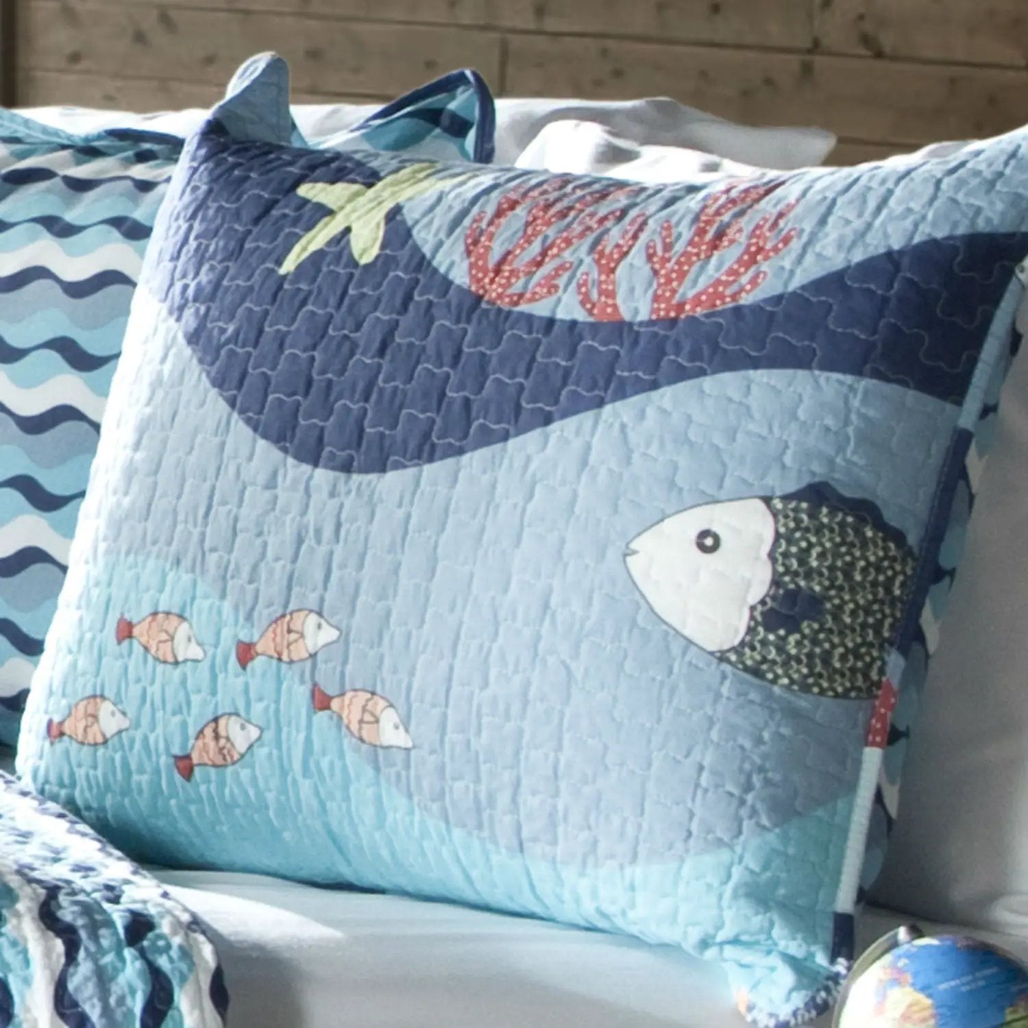 Twin Blue Serenity Sea Fish Coral Coverlet Quilt Bedspread Set by HomePacific