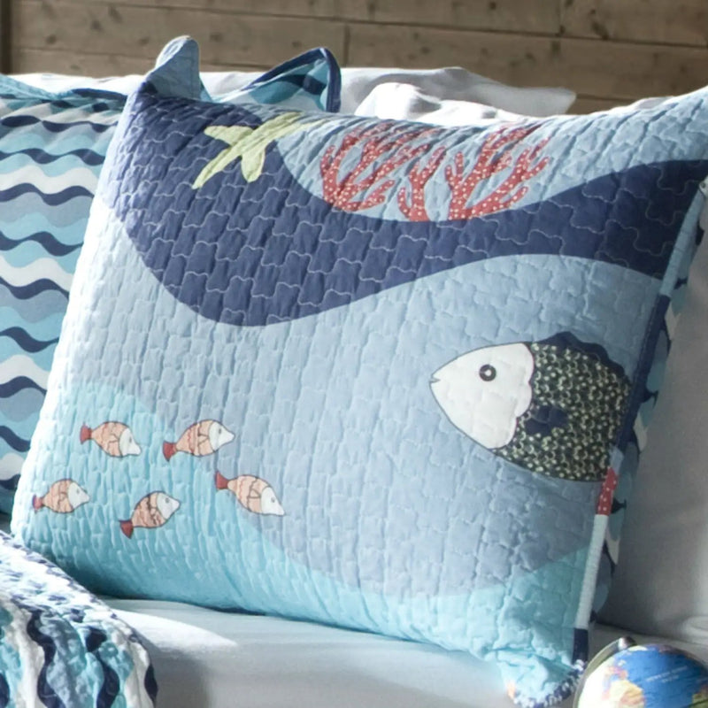 Twin Blue Serenity Sea Fish Coral Coverlet Quilt Bedspread Set by HomePacific