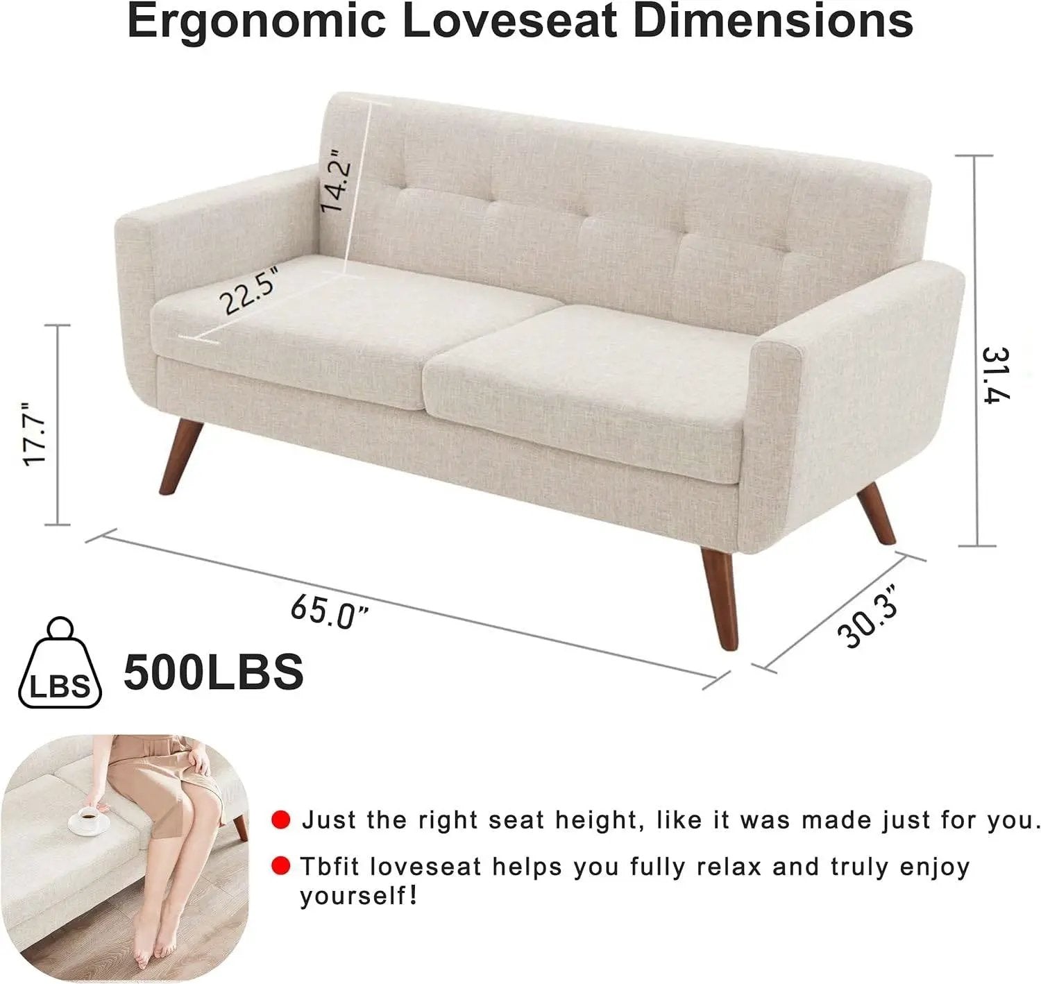 Modern Mid-Century Beige Cotton Polyester Upholstered Sofa Loveseat by HomePacific