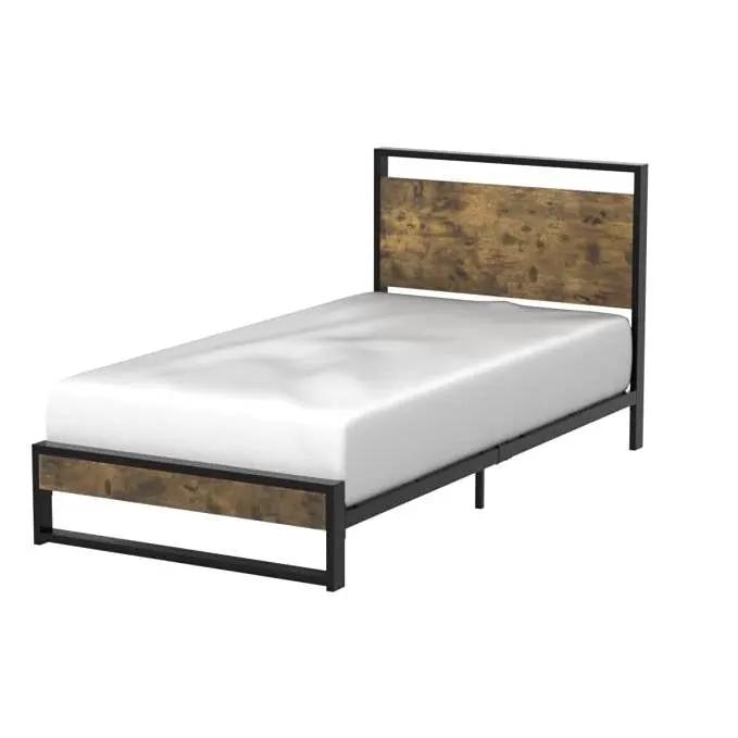 Twin Modern Farmhouse Platform Bed Frame with Wood Panel Headboard Footboard by HomePacific