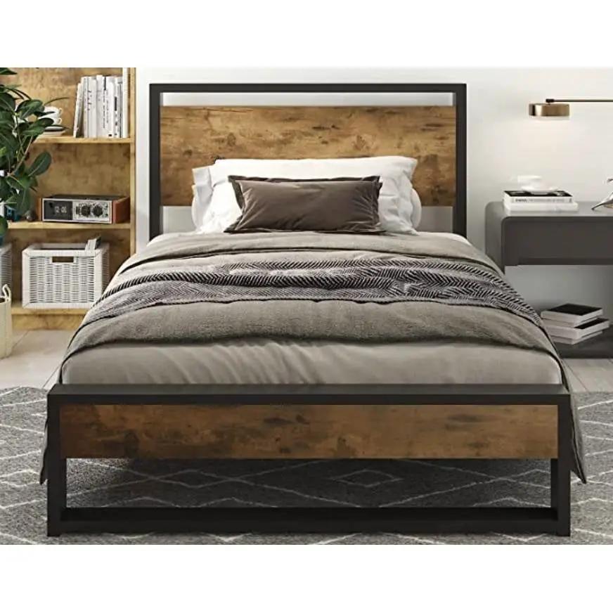 Twin Modern Farmhouse Platform Bed Frame with Wood Panel Headboard Footboard by HomePacific