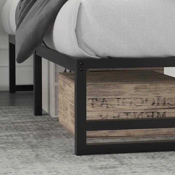 Twin Size Black Metal Platform Bed Frame with Under-Bed Storage Space by HomePacific