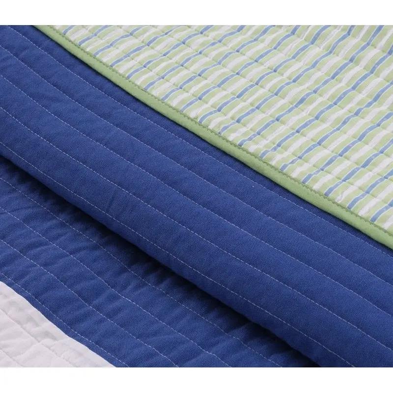 Twin Size Navy Blue/Green/Teal/White Stripe 100-Percent Cotton Quilt Set by HomePacific