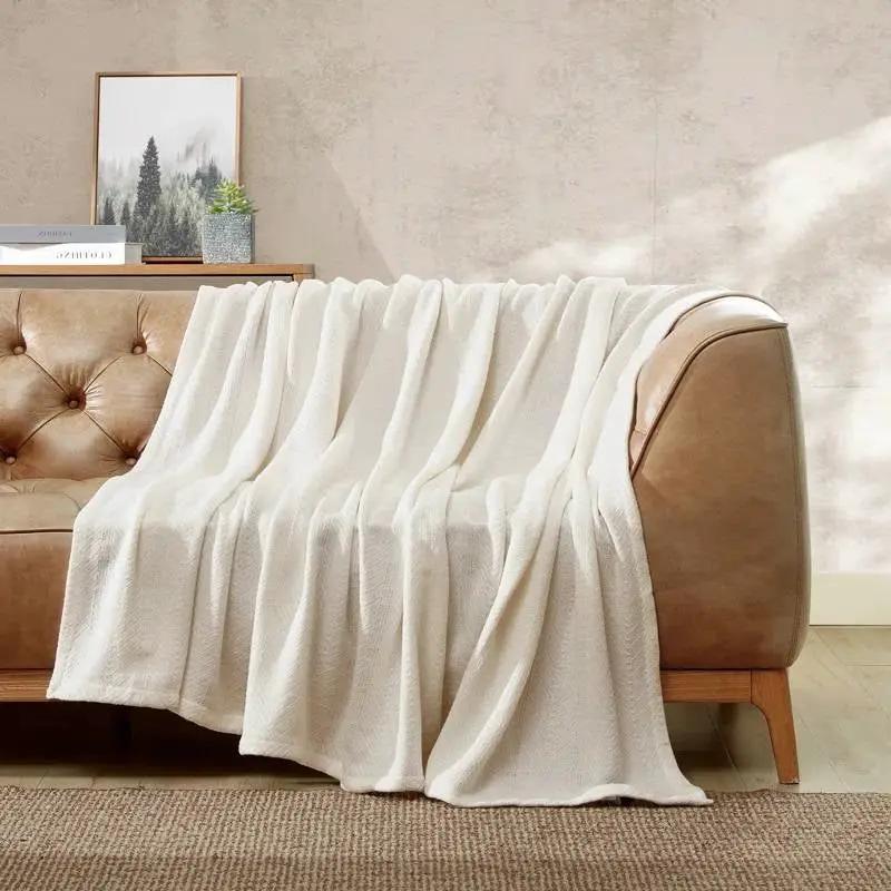 Twin size Cream Bone Lightweight 100-Percent Cotton Blanket - Machine Washable by HomePacific