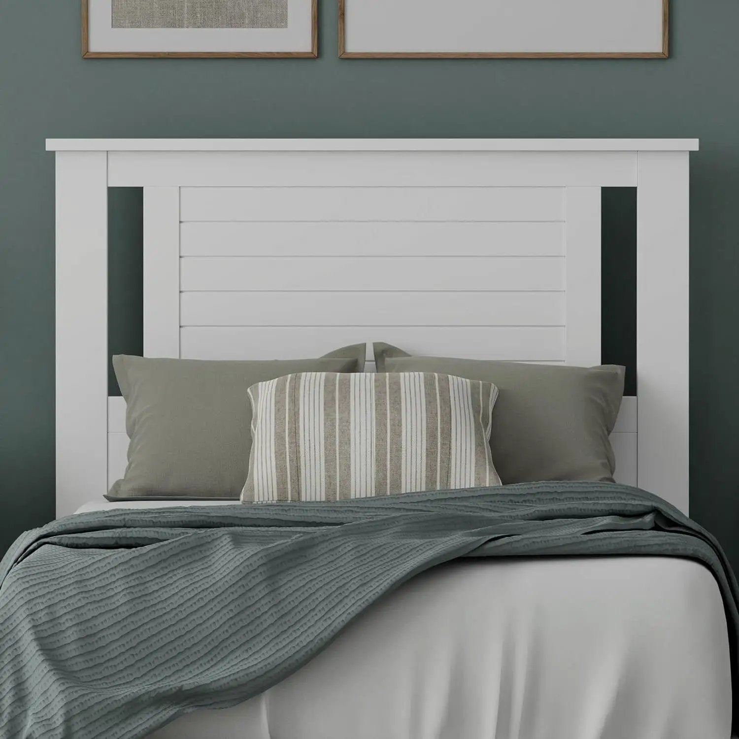Twin Size Farmhouse Solid Wood Slatted Headboard in White Finish by HomePacific