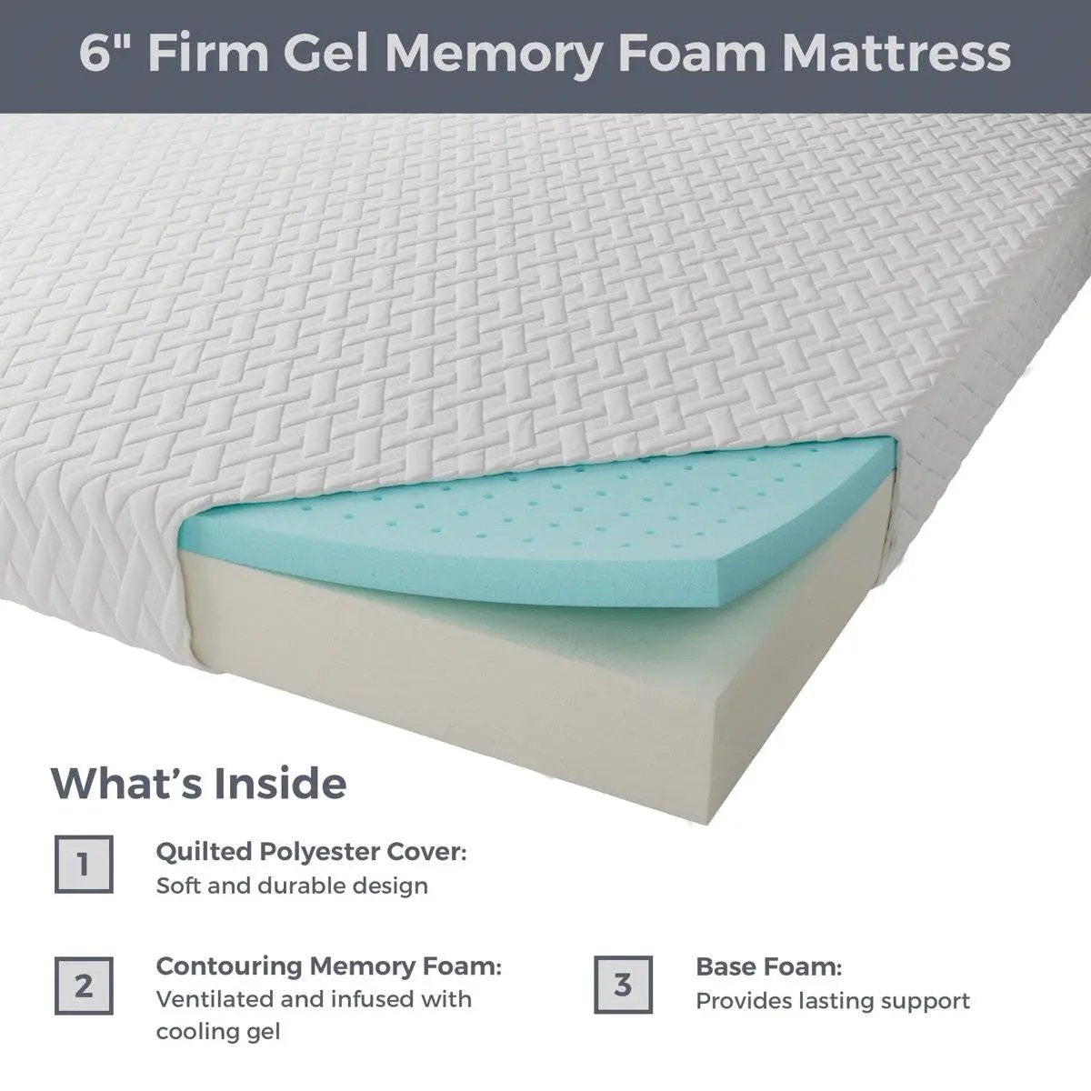 Twin XL size 6-inch Thick Firm Cooling Memory Foam Mattress by HomePacific