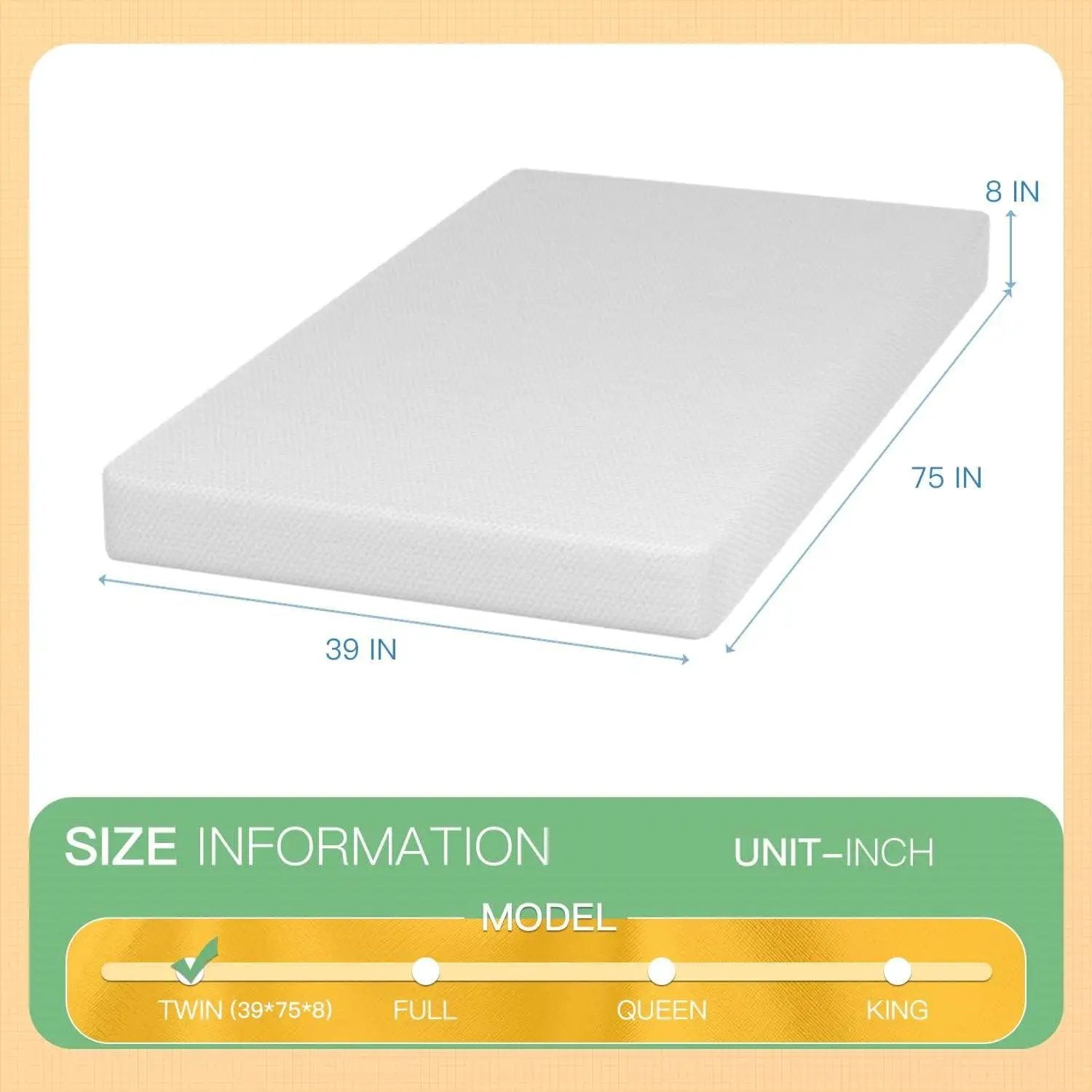 Twin size 8-inch Thick Medium Firm Cool Gel Memory Foam Mattress by HomePacific