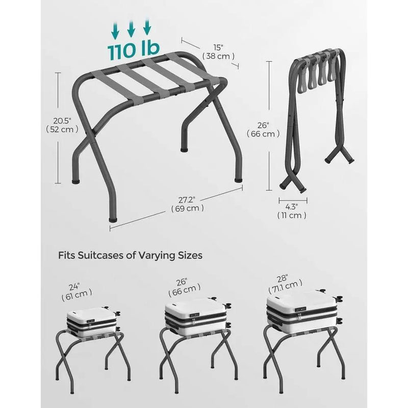 Set of 2 - Sturdy Grey Metal Folding Luggage Rack by HomePacific
