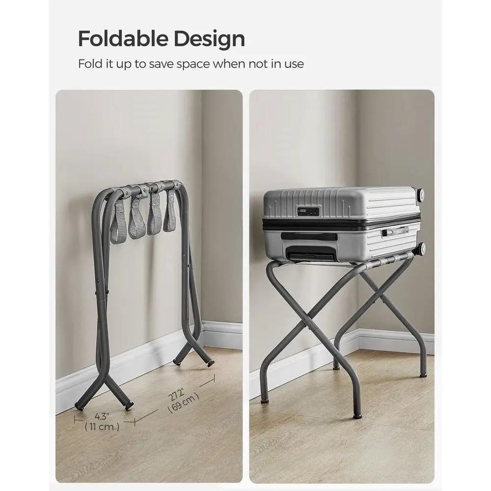 Set of 2 - Sturdy Grey Metal Folding Luggage Rack by HomePacific