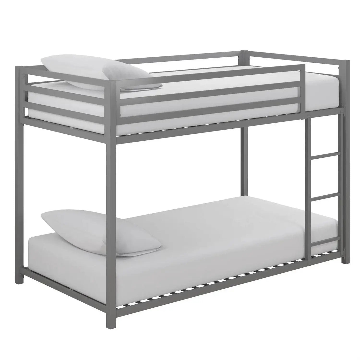 Twin over Twin size Modern Low Height Silver Grey Metal Bunk Bed by HomePacific