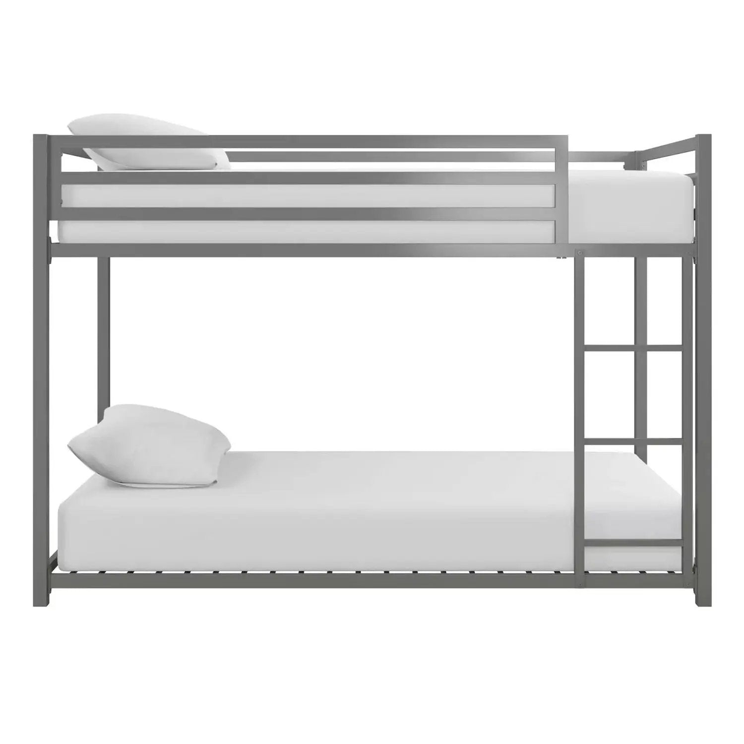 Twin over Twin size Modern Low Height Silver Grey Metal Bunk Bed by HomePacific