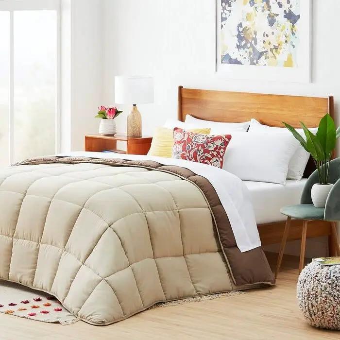 Twin All Seasons Beige/Brown Reversible Polyester Down Alternative Comforter by HomePacific