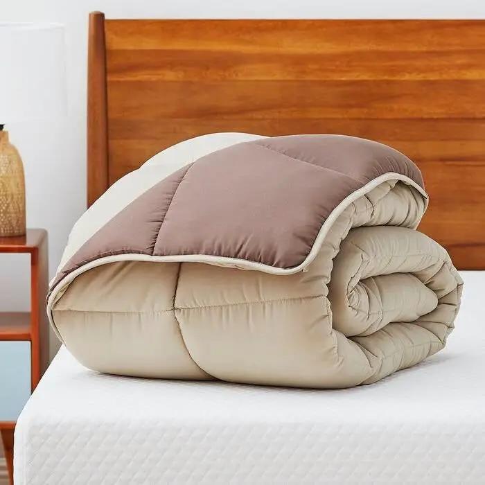 Twin All Seasons Beige/Brown Reversible Polyester Down Alternative Comforter by HomePacific