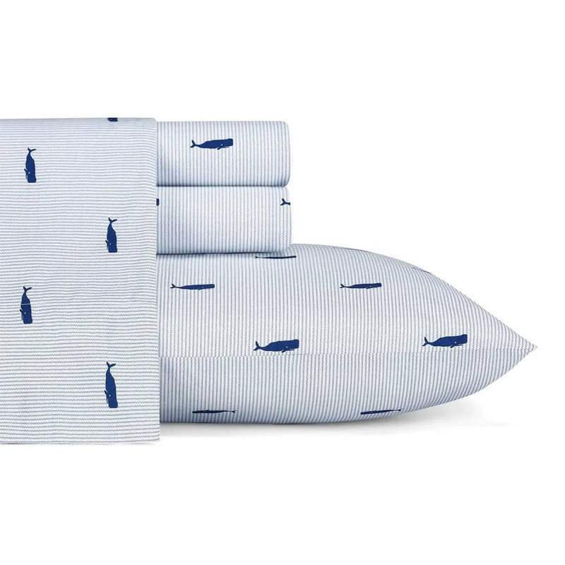 Twin size Coastal Beach 100-Percent Cotton Navy Blue White Stripe Sheet Set by HomePacific