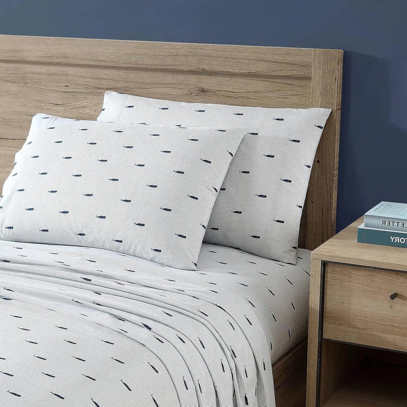Twin size Coastal Beach 100-Percent Cotton Navy Blue White Stripe Sheet Set by HomePacific