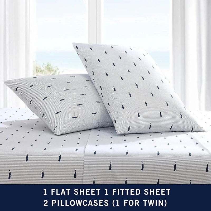 Twin size Coastal Beach 100-Percent Cotton Navy Blue White Stripe Sheet Set by HomePacific