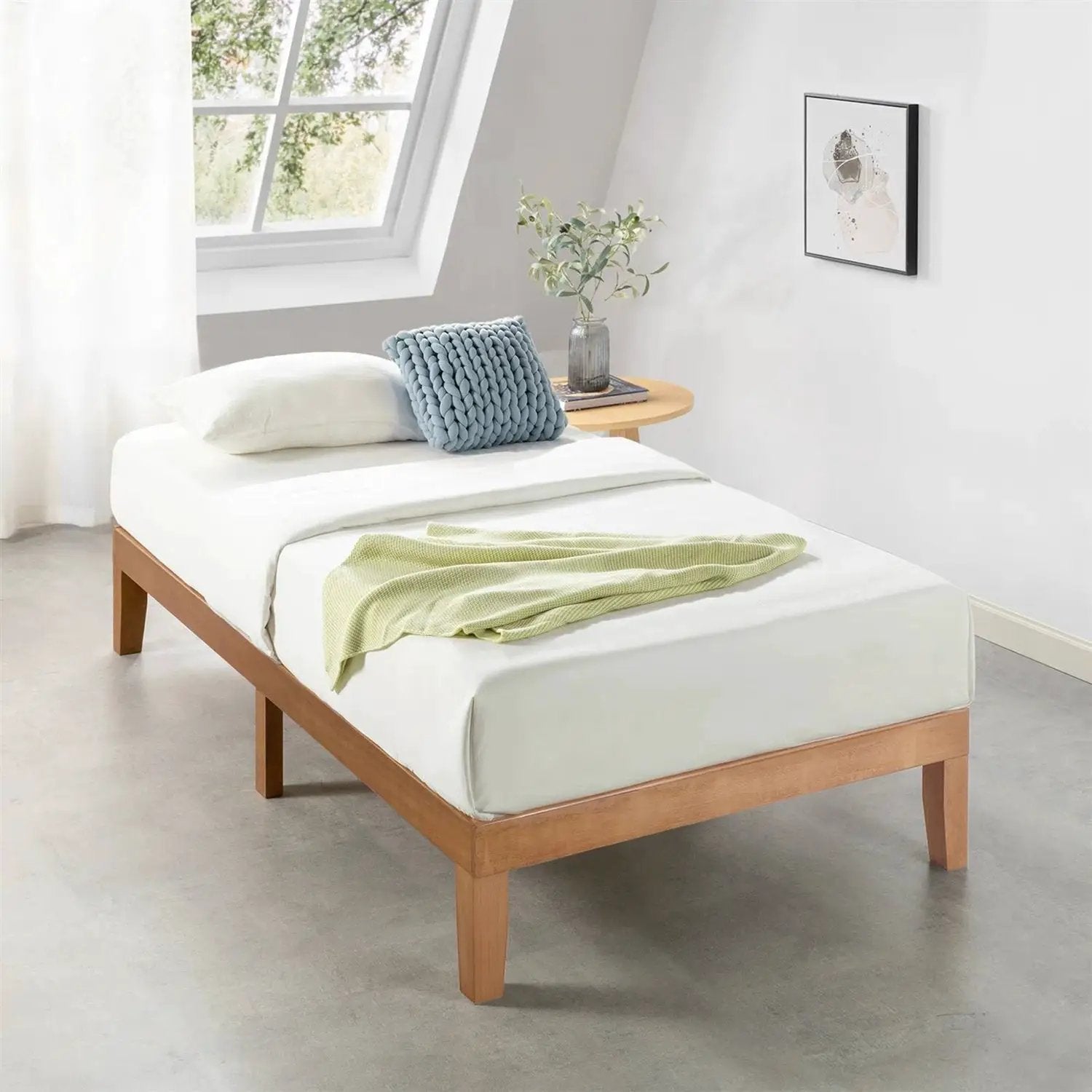 Twin size Solid Wood Platform Bed Frame in Natural Wooden Finish by HomePacific