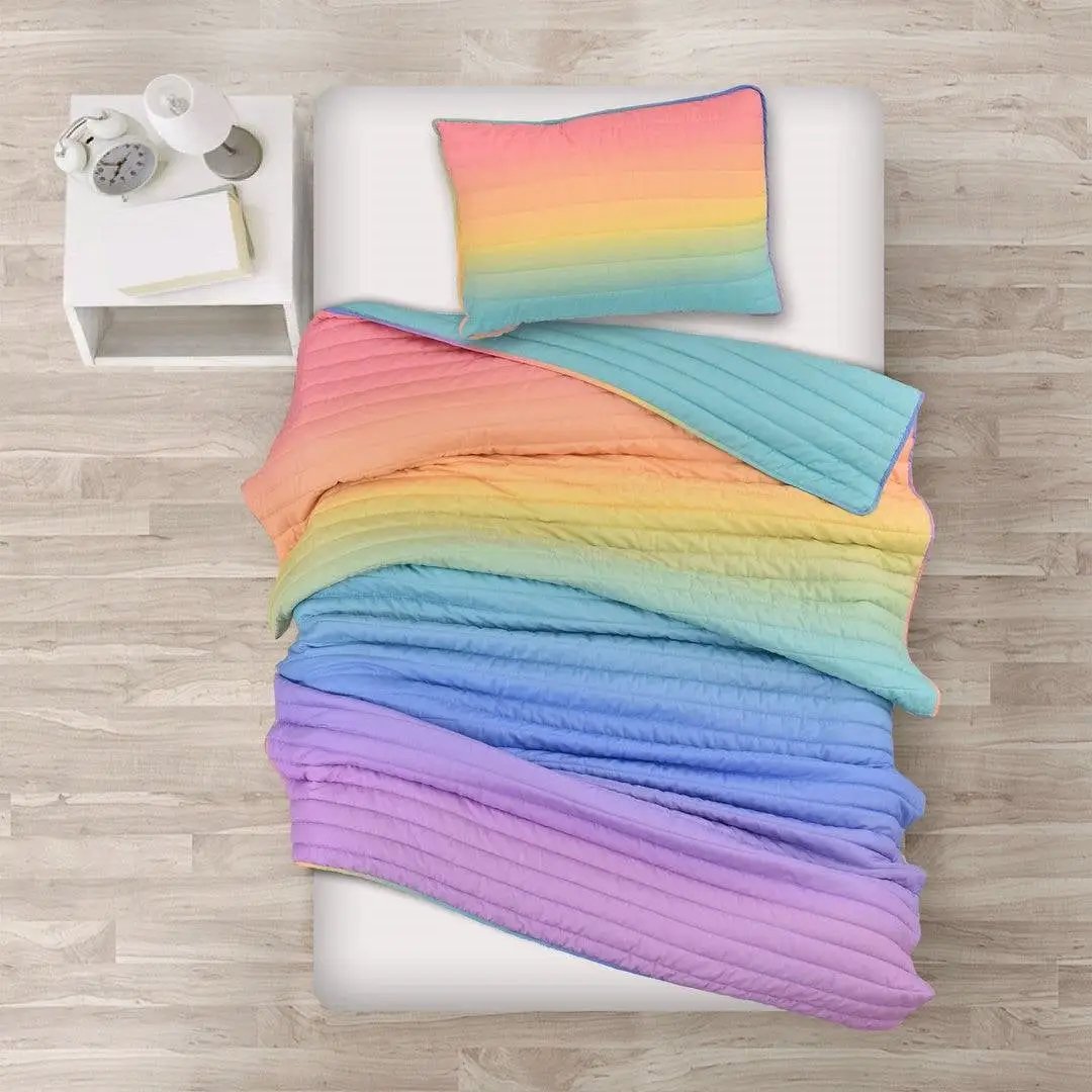 Twin/Twin XL 2 Piece Multi-Color Rainbow Quilt Set by HomePacific
