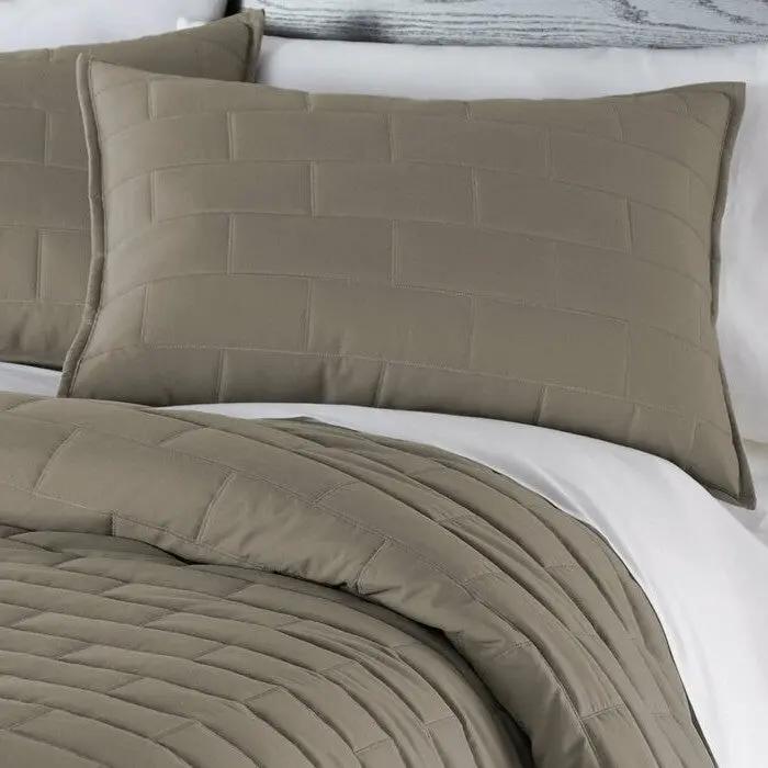 Twin/Twin XL Modern Brick Stitch Microfiber Reversible 2 Piece Comforter Set in Taupe by HomePacific