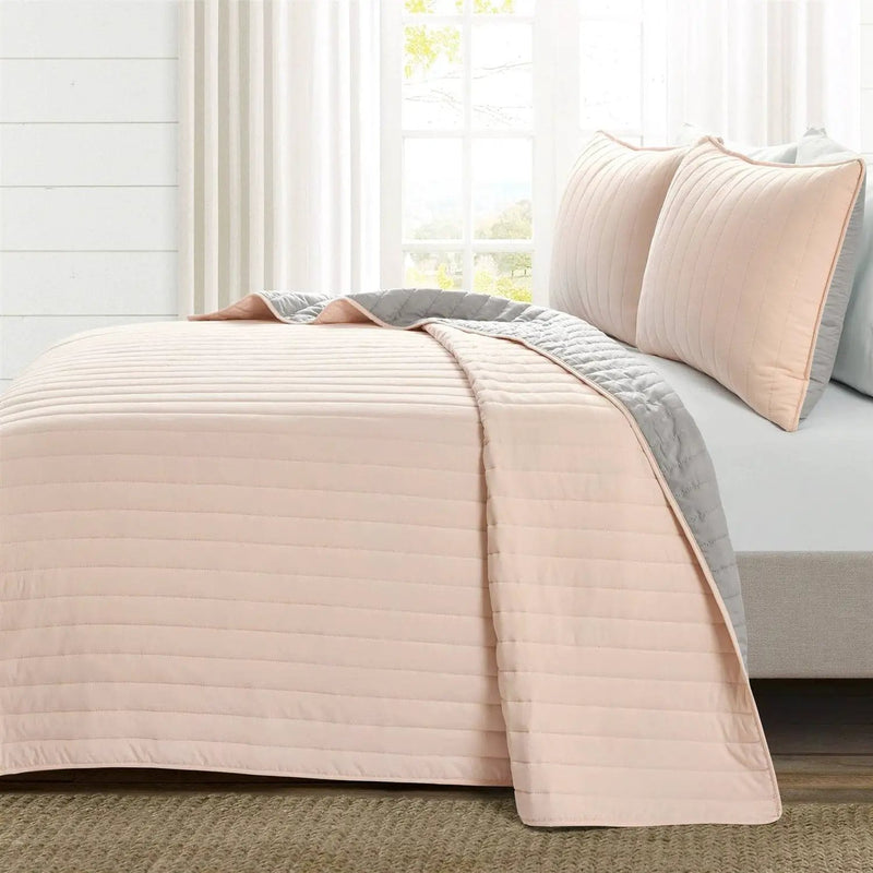 Twin/Twin XL Soft Reversible Lightweight Quilt Set in Rose Blush Pink and Grey by HomePacific