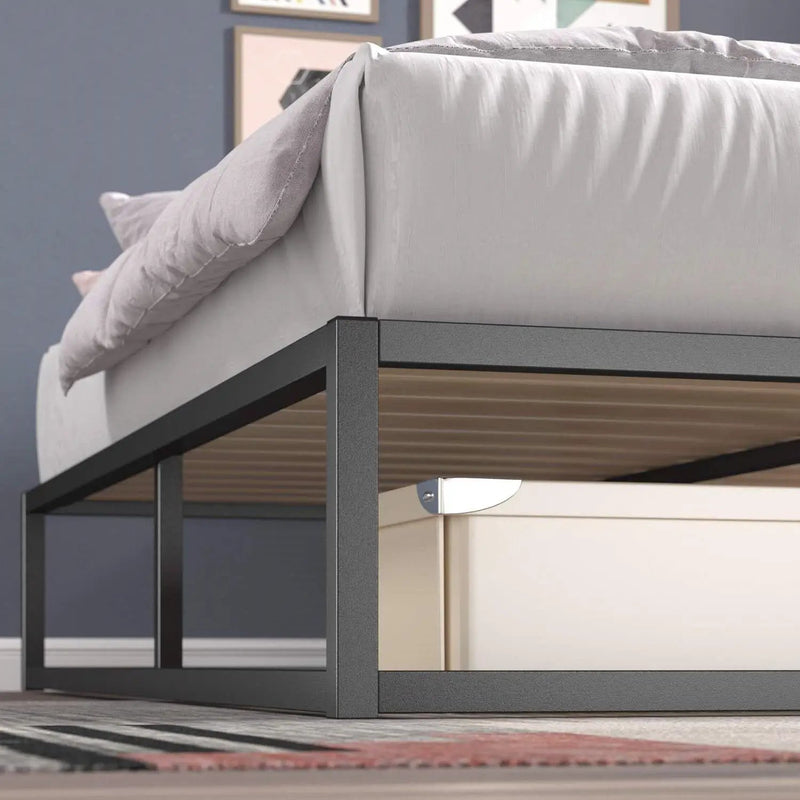 Twin size 10-inch Low Profile Modern Metal Wood Slat Platform Bed Frame by HomePacific