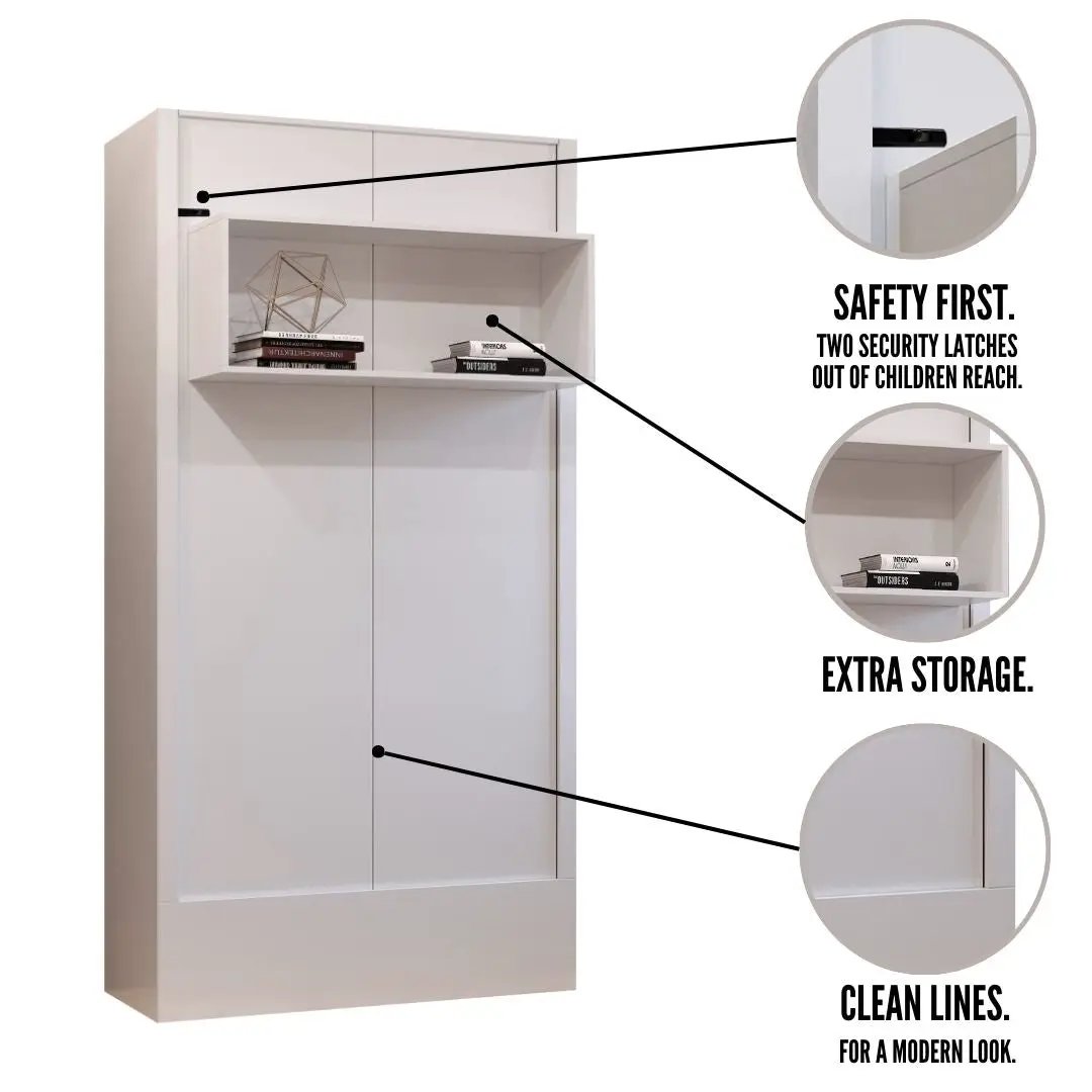 Easy-Lift Twin Murphy Wall Bed in White with Shelf by Sharicks