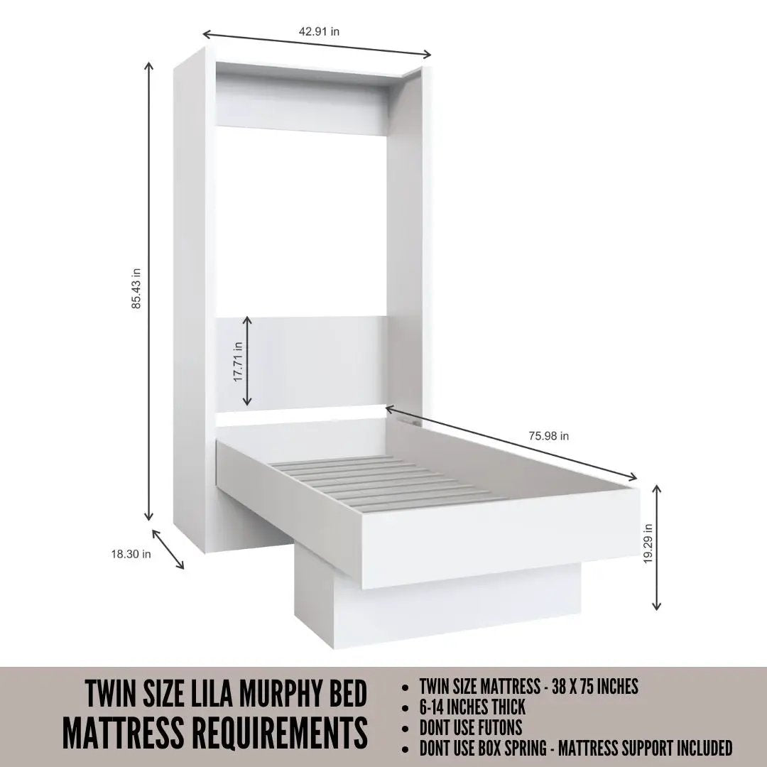 Easy-Lift Twin Murphy Wall Bed in White with Shelf by Sharicks