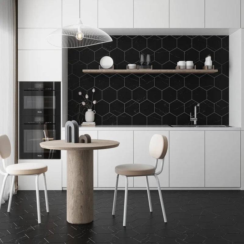 Eastern Black 10x10 Honed Hexagon Marble Tile (5 pack, 2.95 sq ft/case) by Apollo Tile