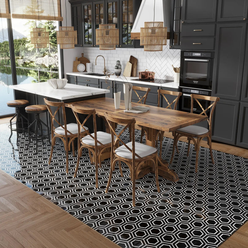 Raven Black 11x13 Polished Hexagon Nero Marquina Thassos Marble Mosaic Tile (5 pack, 5.21 sq ft/case) by Apollo Tile