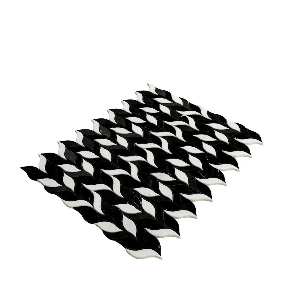 Eastern Black Thassos Basalt 10x12 Polished Leaves Marble Mosaic Tile (5 pack, 4.07 sq ft/case) by Apollo Tile