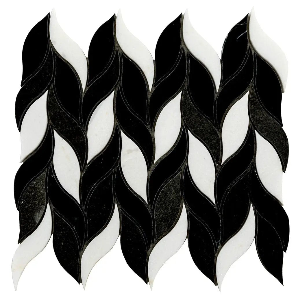 Eastern Black Thassos Basalt 10x12 Polished Leaves Marble Mosaic Tile (5 pack, 4.07 sq ft/case) by Apollo Tile