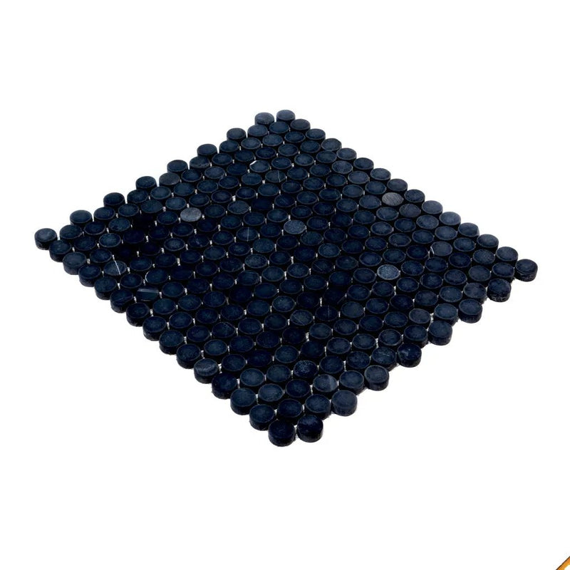 Eastern Black 11x12 Tumbled Penny Round Marble Mosaic Tile (5 pack, 4.83 sq ft/case) by Apollo Tile