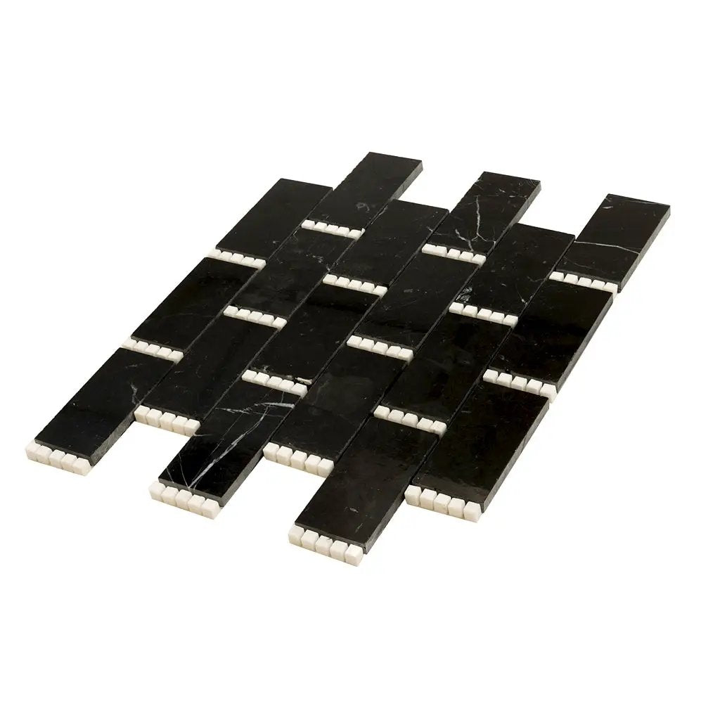 Eastern Black Thassos White 12x13 Polished Brick Marble Mosaic Tile (5 pack, 5.28 sq ft/case) by Apollo Tile