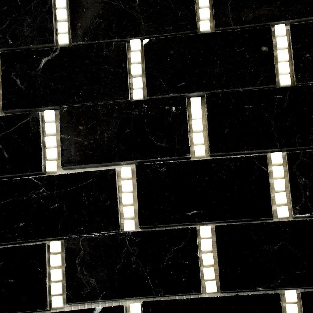 Eastern Black Thassos White 12x13 Polished Brick Marble Mosaic Tile (5 pack, 5.28 sq ft/case) by Apollo Tile