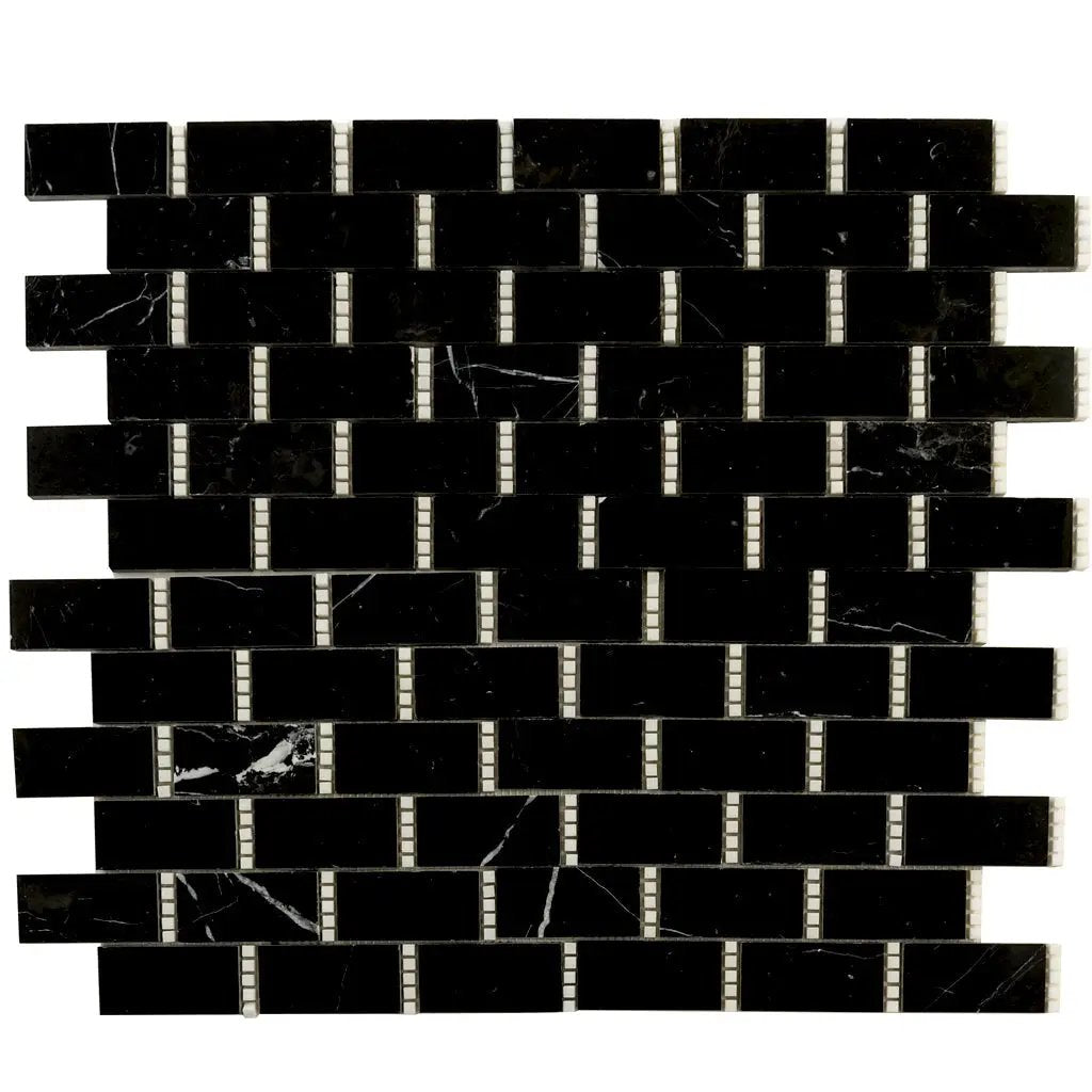Eastern Black Thassos White 12x13 Polished Brick Marble Mosaic Tile (5 pack, 5.28 sq ft/case) by Apollo Tile