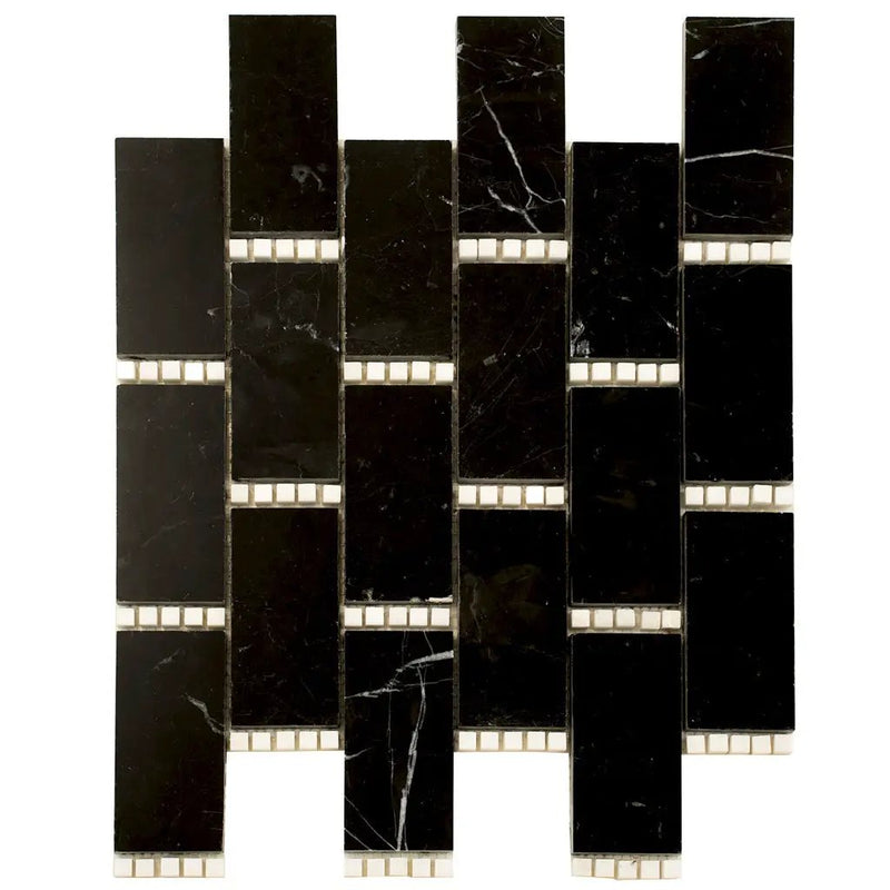 Eastern Black Thassos White 12x13 Polished Brick Marble Mosaic Tile (5 pack, 5.28 sq ft/case) by Apollo Tile