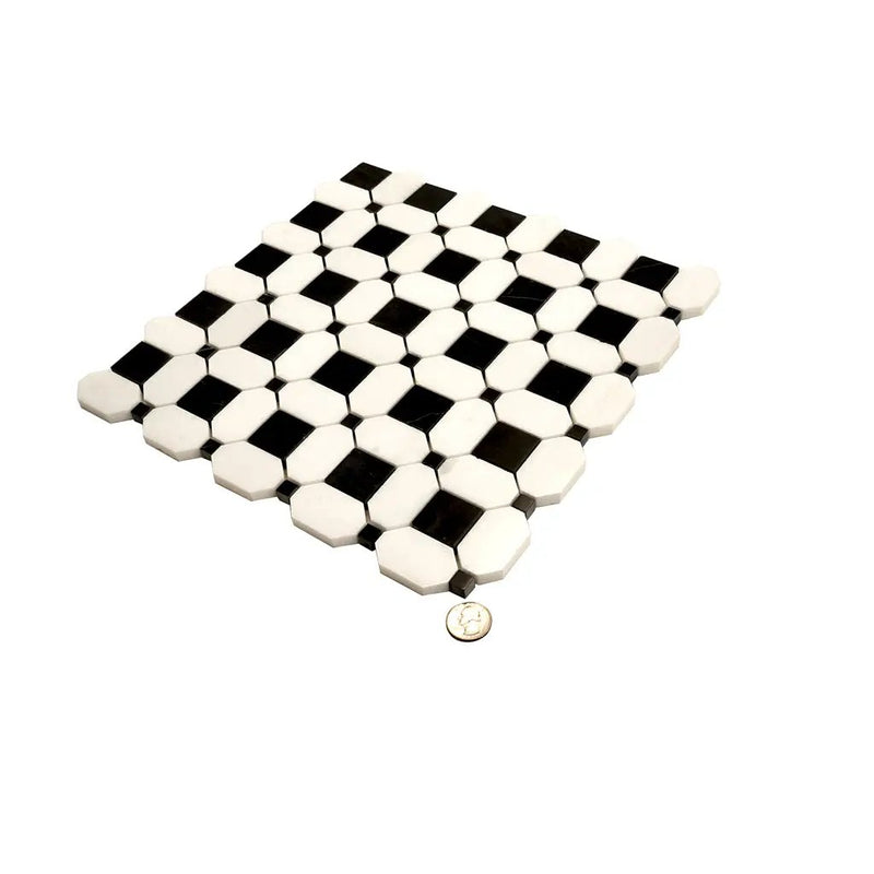 Eastern Black Thassos White 12x12 Polished Octagon Marble Mosaic Tile (5 pack, 5.08 sq ft/case) by Apollo Tile