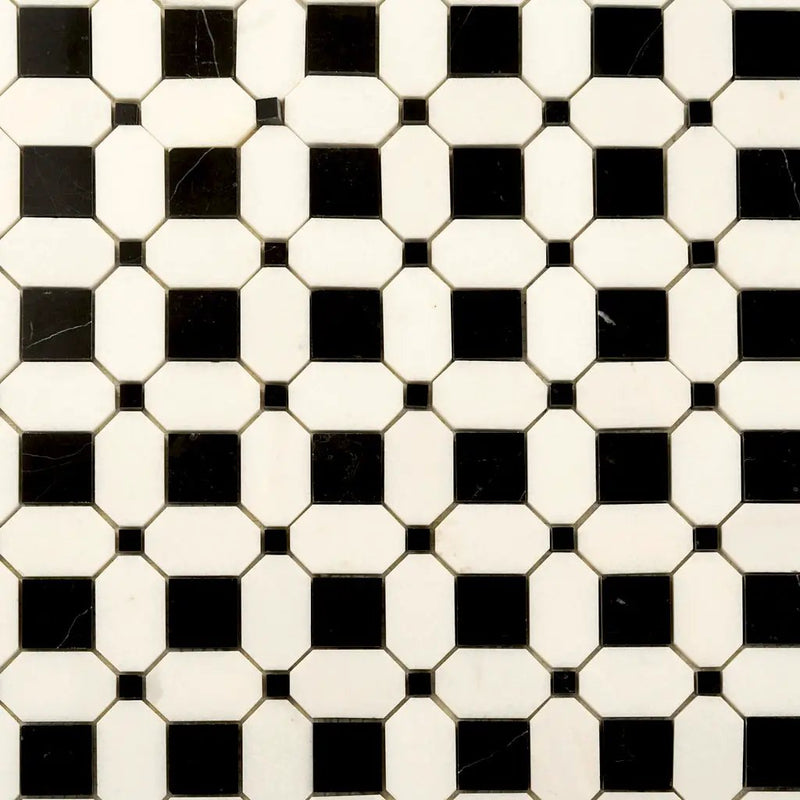 Eastern Black Thassos White 12x12 Polished Octagon Marble Mosaic Tile (5 pack, 5.08 sq ft/case) by Apollo Tile