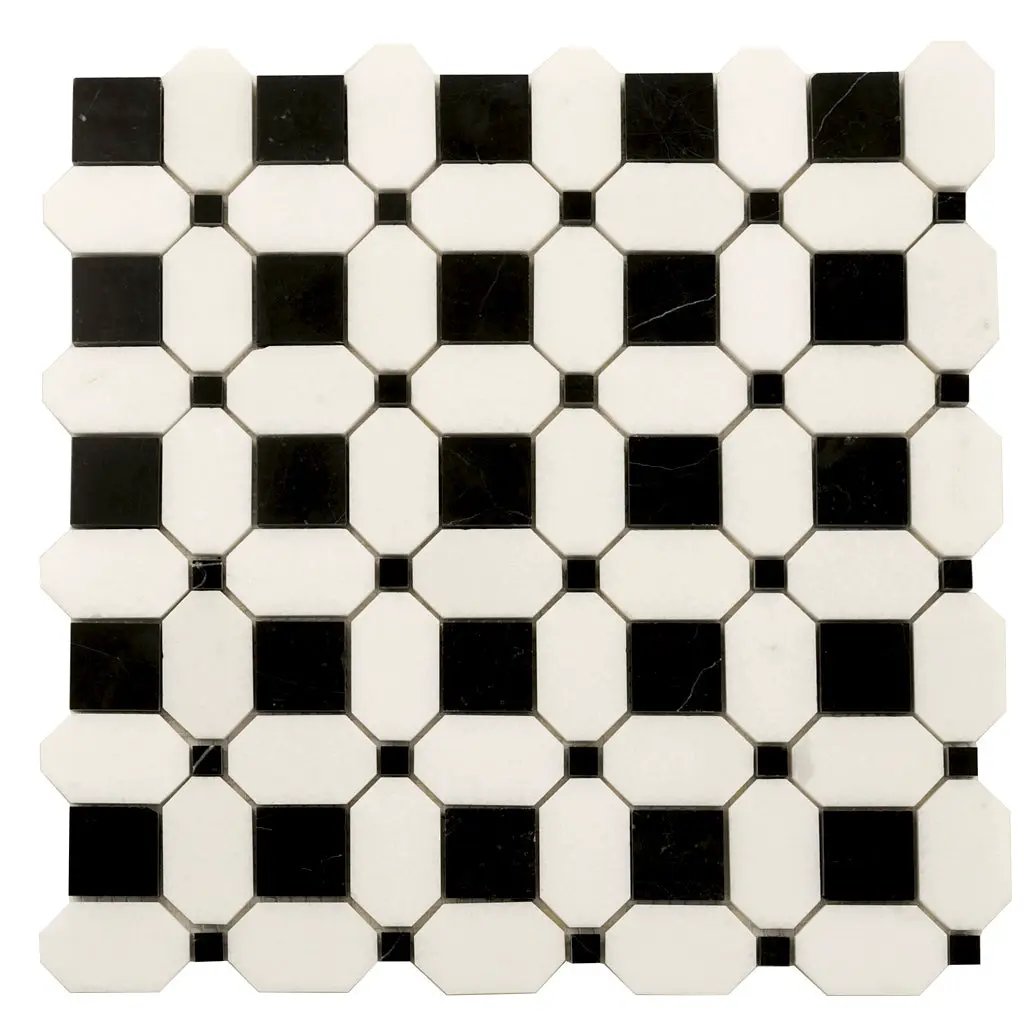 Eastern Black Thassos White 12x12 Polished Octagon Marble Mosaic Tile (5 pack, 5.08 sq ft/case) by Apollo Tile