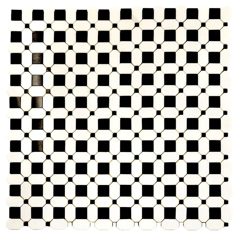 Eastern Black Thassos White 12x12 Polished Octagon Marble Mosaic Tile (5 pack, 5.08 sq ft/case) by Apollo Tile