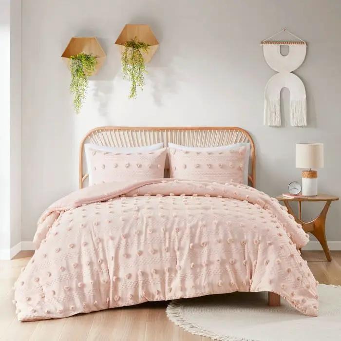 Twin/Twin XL 2-Piece Pink Pompom Hypoallergenic Microfiber Comforter Set by HomePacific