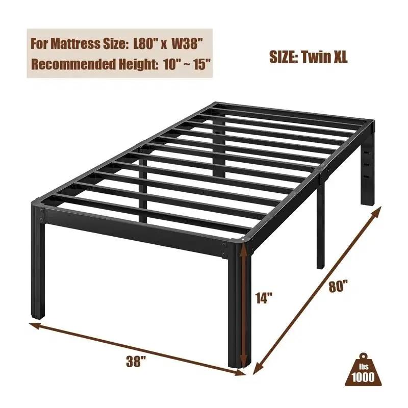 Twin XL Heavy Duty Metal Bed Frame Platform with Round Edge Legs by HomePacific